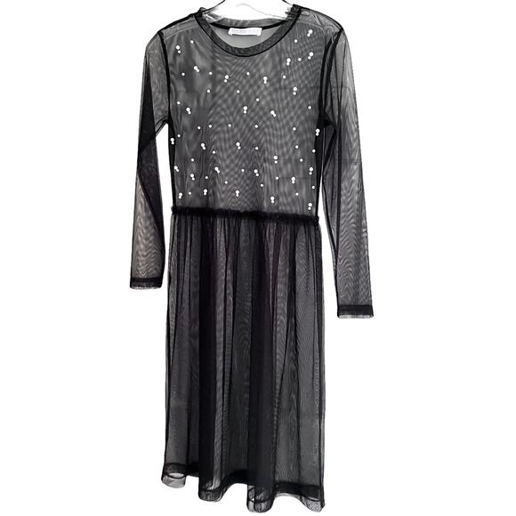 ZARA Black Sheer Pearl Tulle Dress XS – Party, Edgy, Chic - Picture 2 of 7